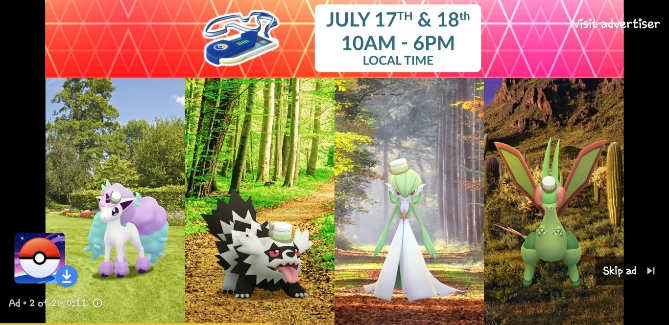 Speciale GO Fest Costume-Pokémon worden getoond in advertentie