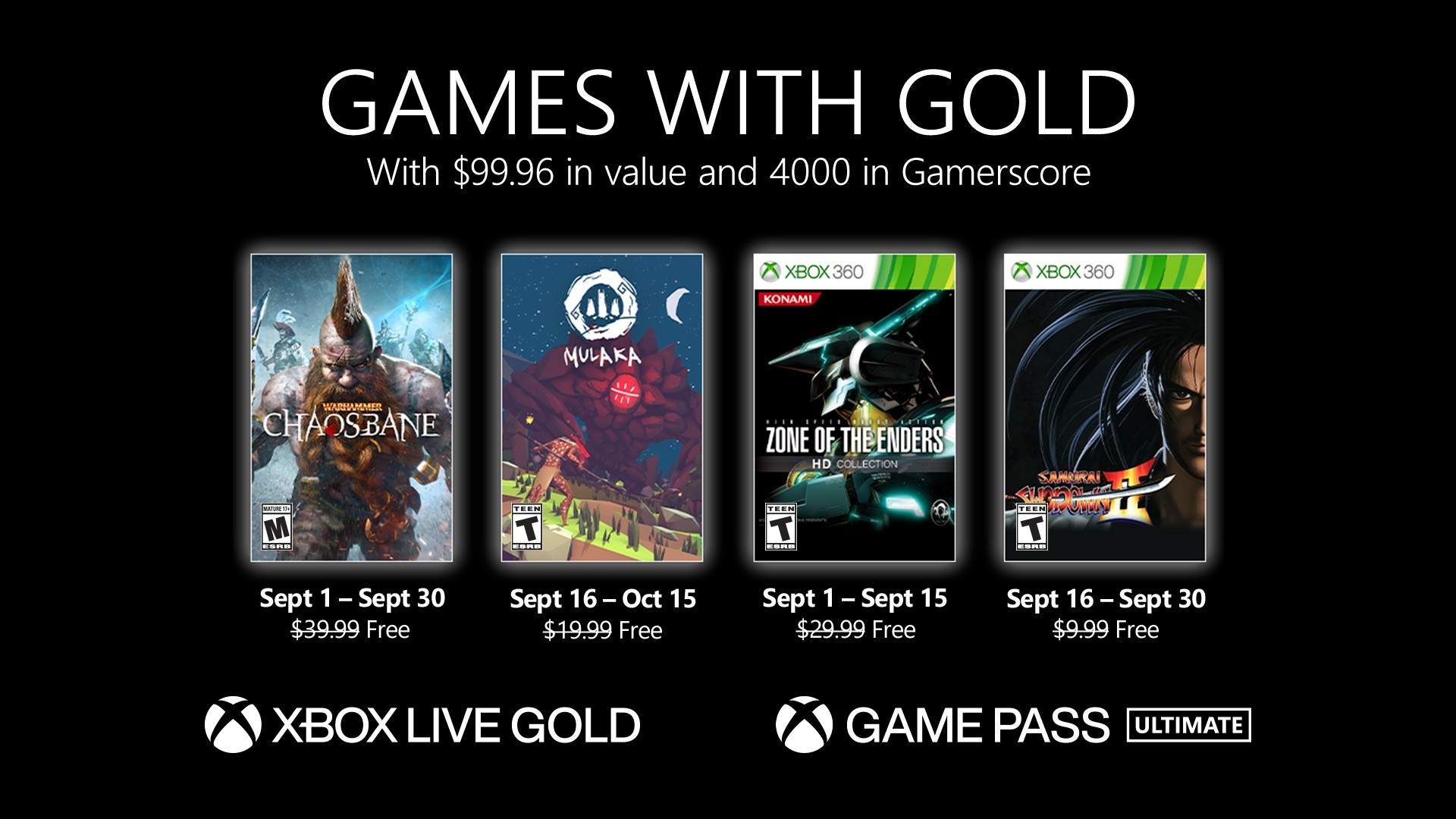 Microsoft maakt de Games with Gold september 2021 bekend