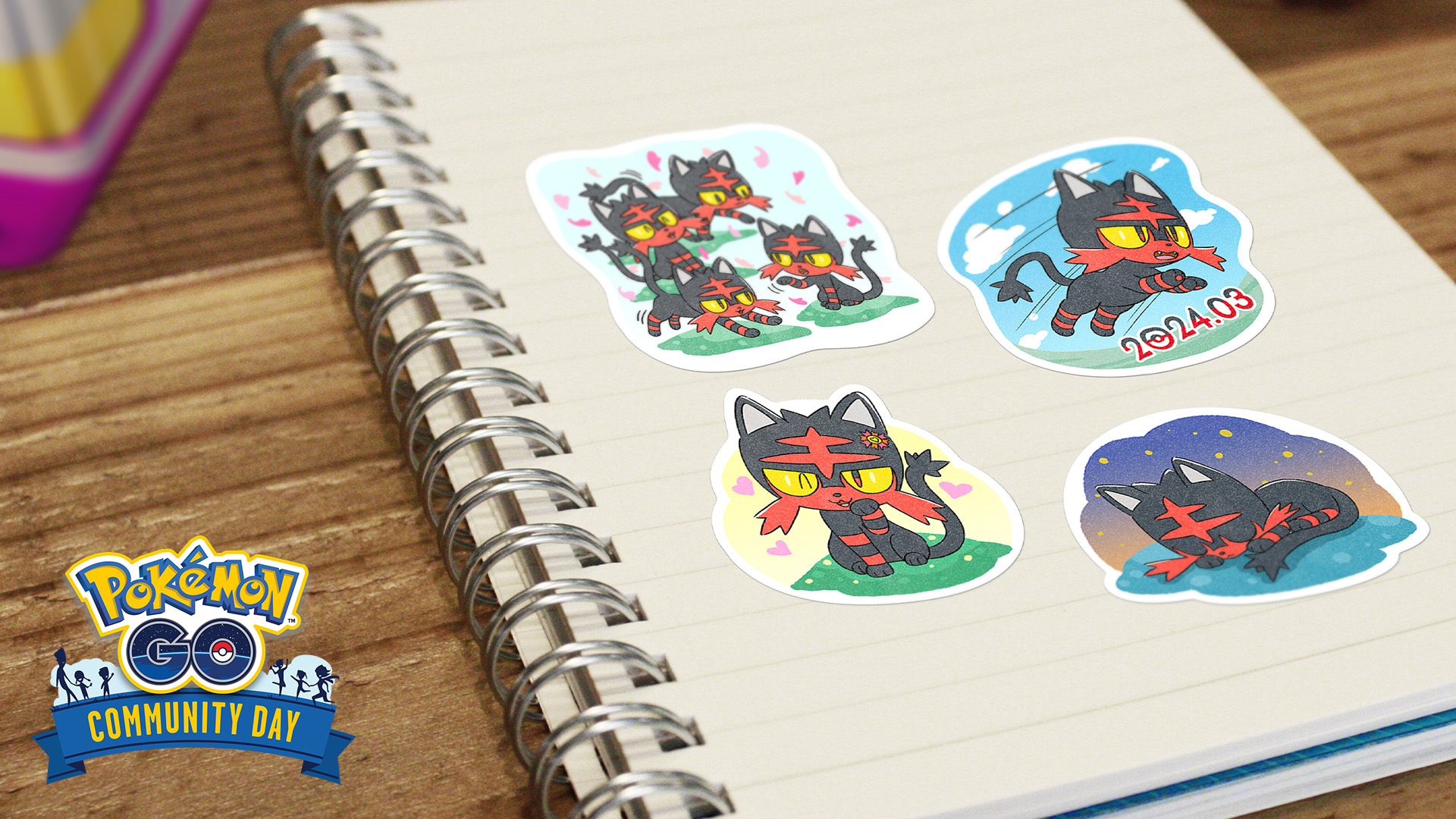 Litten Community Day-stickers