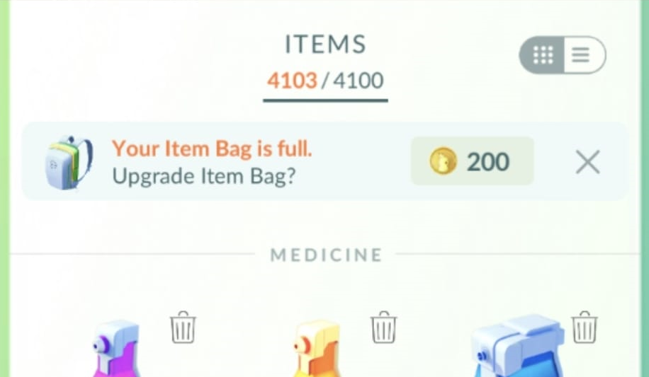 Pokémon GO-itemstorage