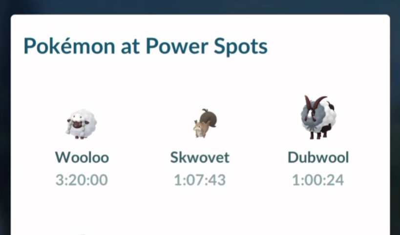 Hier vind je de Pokémon terug die je bij Power Spots achterlaat