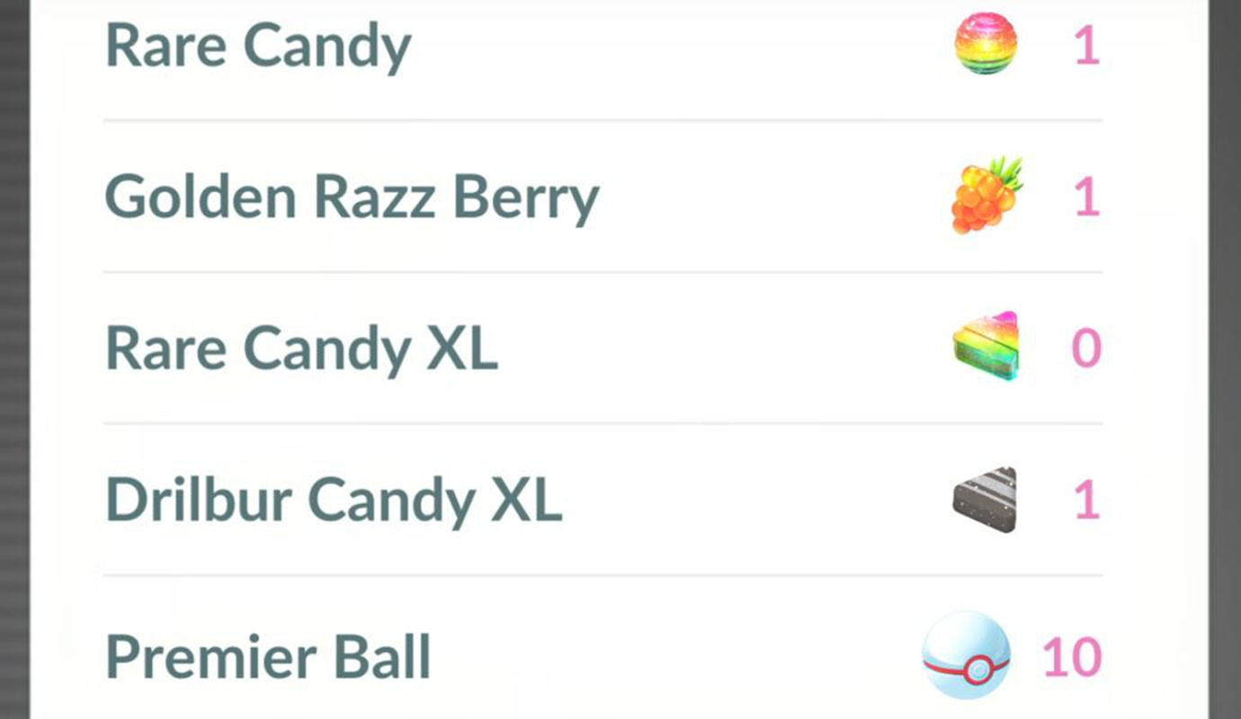 Visuele bug in Pokémon GO laat 0 Rare Candy XL zien