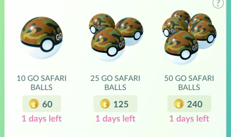 Er zijn ook GO Safari Balls te koop in de in-game-shop voor Pokécoins