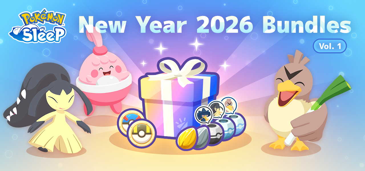 Bekijk hier de inhoud van alle New Year 2026-event bundels van Pokémon Sleep